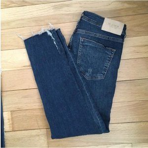 ZARA z1975 Mid Rise Denim Medium Wash Distressed Skinny Blue Jeans - Size 6